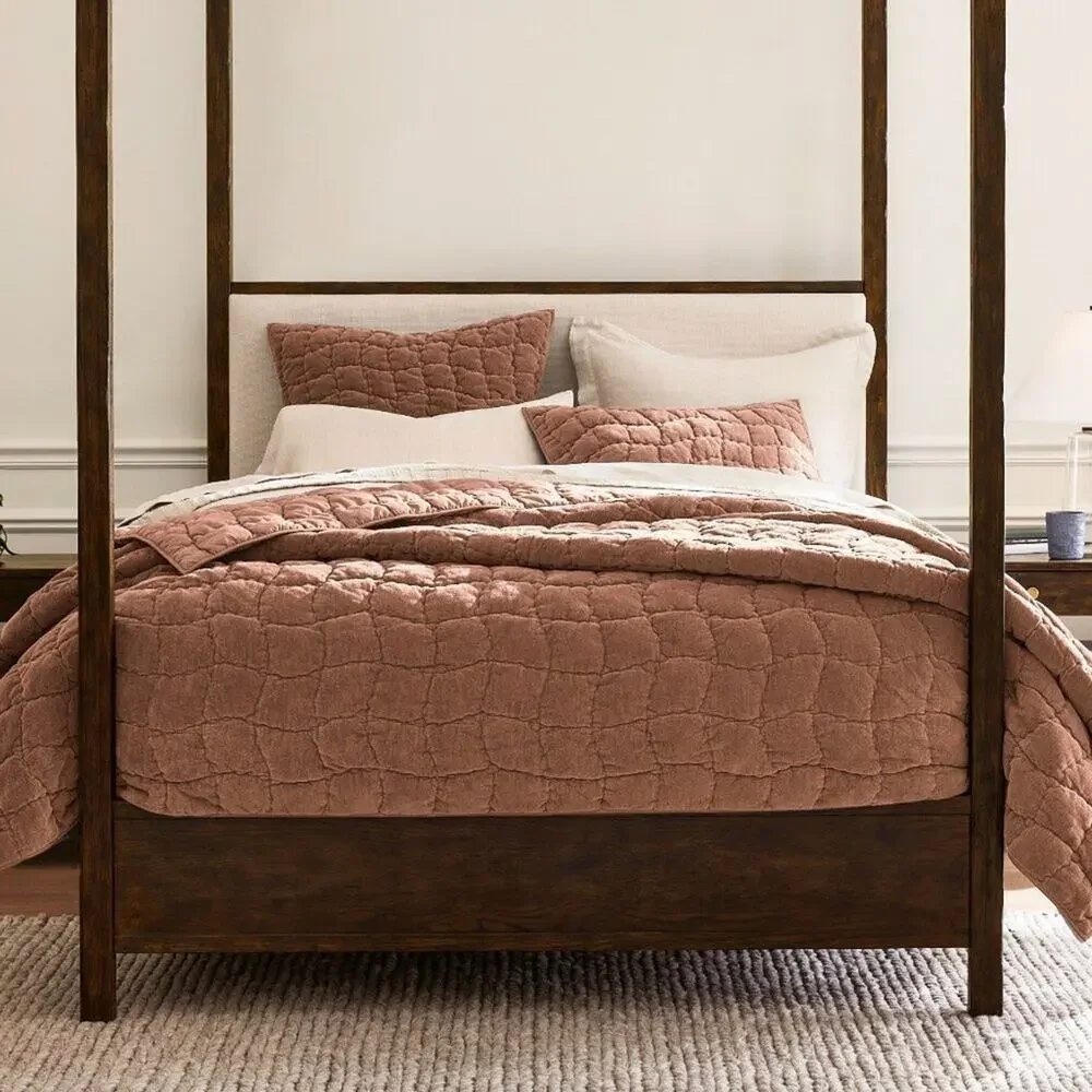Pottery Barn Cozy Cloud Handcrafted Quilt Rosewood Pink Brown King California